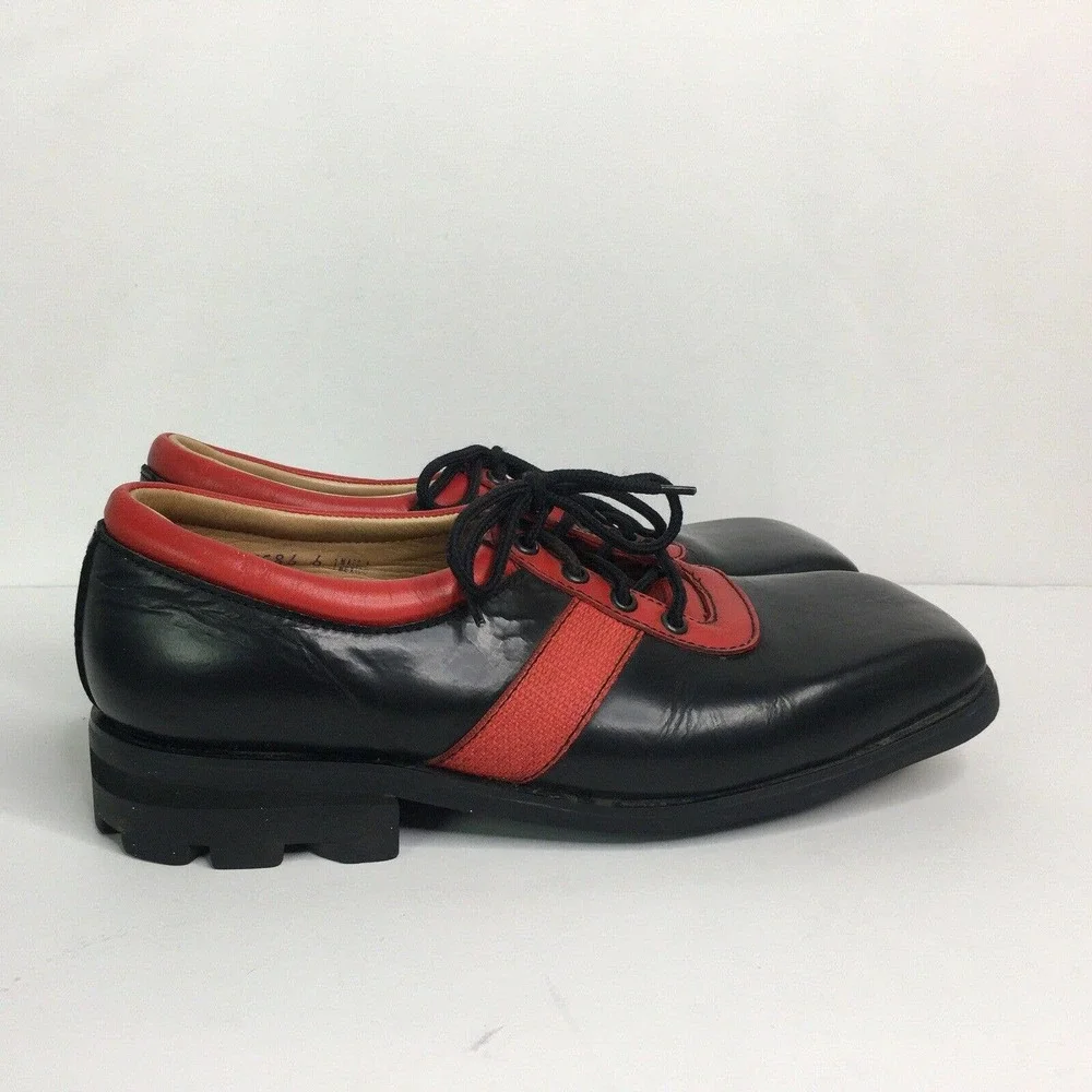 John Fluevog Black Red Stripe Shoes Oxford Square Toe 2nd Heaven Men Size 10.5 - Picture 6 of 12